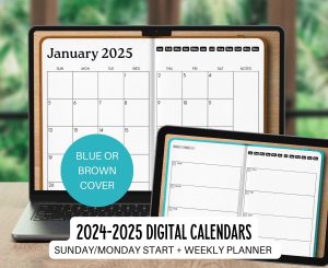 2024 2025 Digital monthly planner calendar template PDF for Goodnotes and other apps