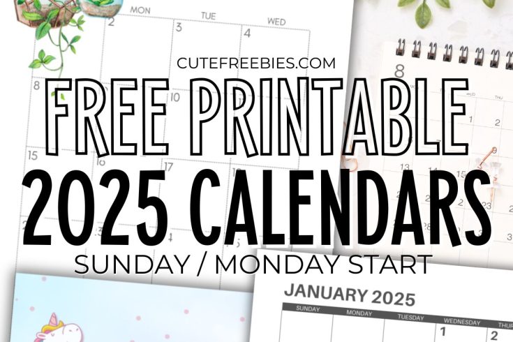 Download 2025 Printable Calendar Templates - Free printable monthly calendar with large numbers for wall calendar, desk monthly calendar #cutefreebiesforyou #2025