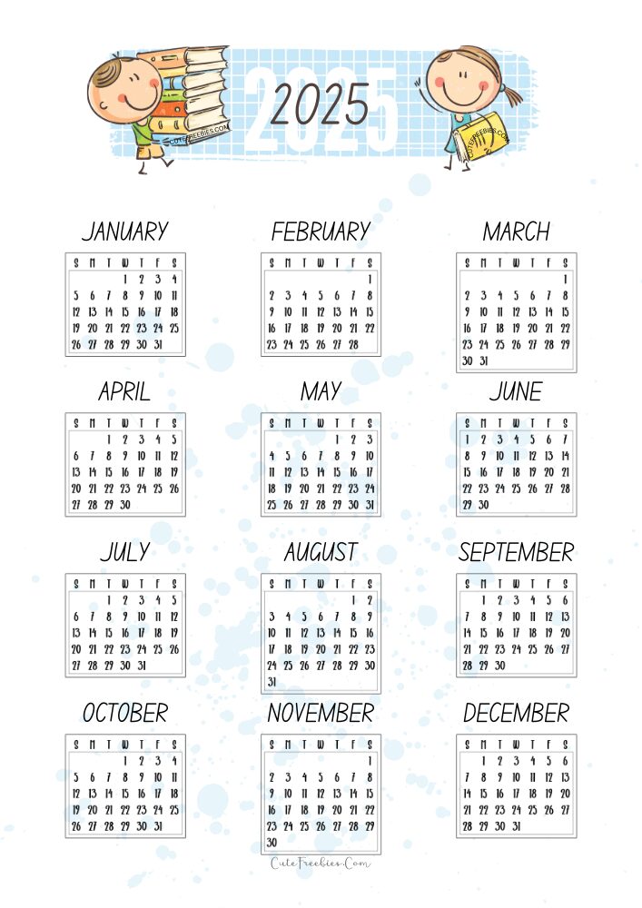 Free Printable 2025 Calendar For Kids - with monthly planner , Sunday or Monday start calendar #cutefreebiesforyou - SEE PREVIOUS POST TO DOWNLOAD THE COMPLETE 2025 MONTHLY PLANNER