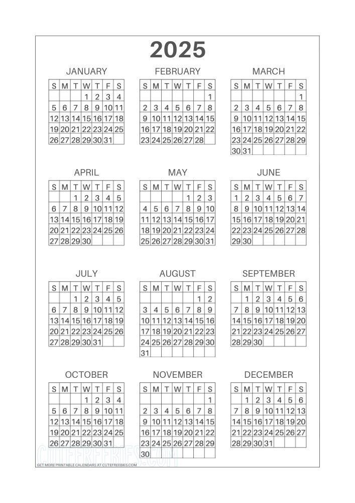 Download 2025 Printable Calendar Templates - Free printable monthly calendar with large numbers for wall calendar, desk monthly calendar #cutefreebiesforyou #2025