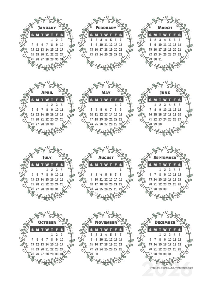 2026 free printable 12 month calendar - cute leaves calendar stickers - SEE PREVIOUS POST TO DOWNLOAD THE PDF #cutefreebiesforyou