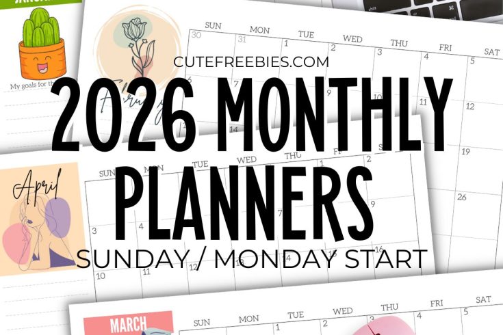 Free Printable 2026 Monthly Planner Templates - PDF calendar for 2026 #freeprintable #cutefreebiesforyou
