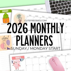 Free Printable 2026 Monthly Planner Templates - PDF calendar for 2026 #freeprintable #cutefreebiesforyou