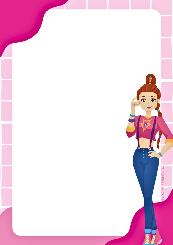 Free pink fashion girls printable notepads - Barbie pink borders with dolls #cutefreebiesforyou #pink #Barbie #freeprintable