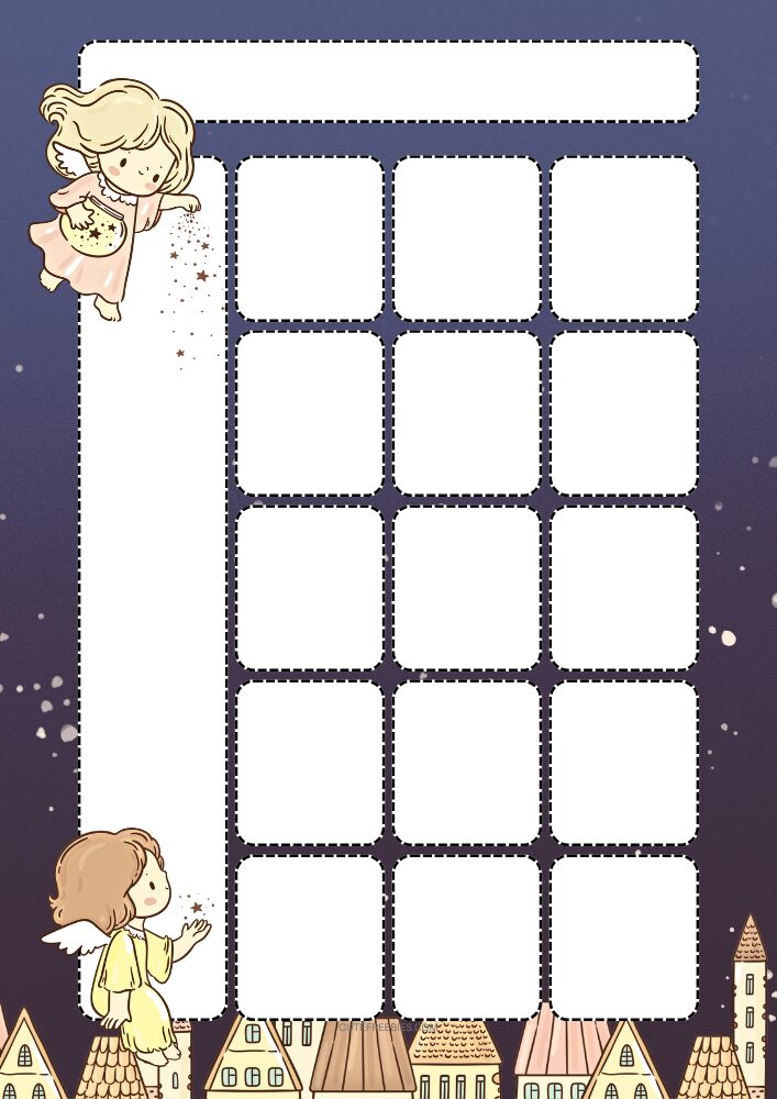 Free printable monthly calendar spread PDF template with angel night theme theme