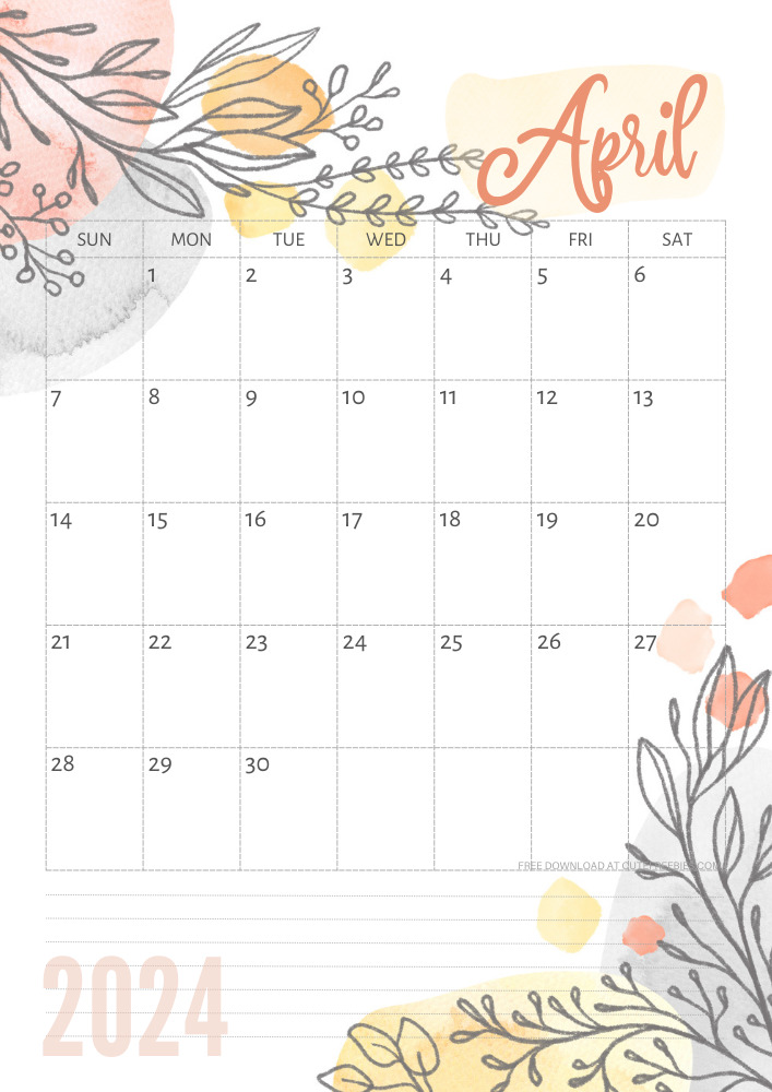 April 2024 pretty monthly calendar template free printable #cutefreebiesforyou #freeprintable - SEE PREVIOUS POST TO DOWNLOAD THE COMPLETE 2024 CALENDAR