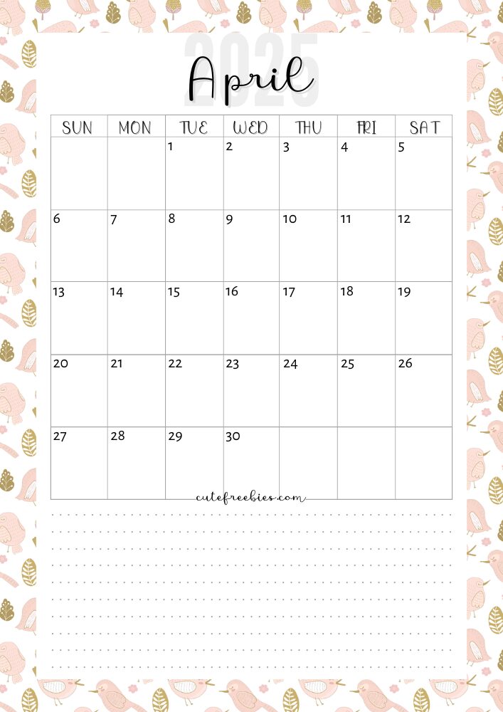 April 2025 colorful monthly calendar free printable cutefreebiesforyou - SEE PREVIOUS POST TO DOWNLOAD THE COMPLETE 2025 CALENDAR