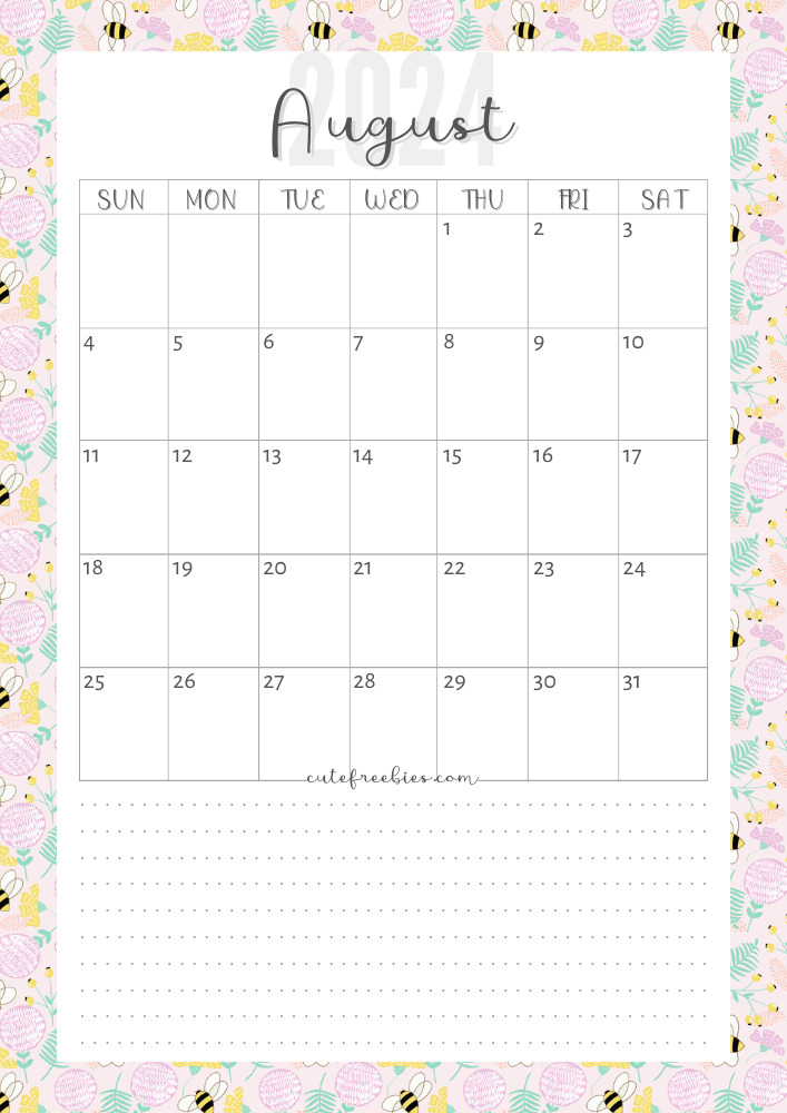 August 2024 colorful monthly calendar free printable cutefreebiesforyou - SEE PREVIOUS POST TO DOWNLOAD THE COMPLETE 2024 CALENDAR