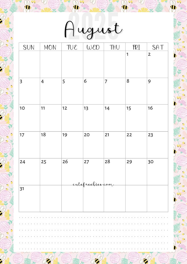 August 2025 colorful monthly calendar free printable cutefreebiesforyou - SEE PREVIOUS POST TO DOWNLOAD THE COMPLETE 2025 CALENDAR