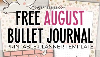 Free printable August bullet journal PDF template with cozy cat theme