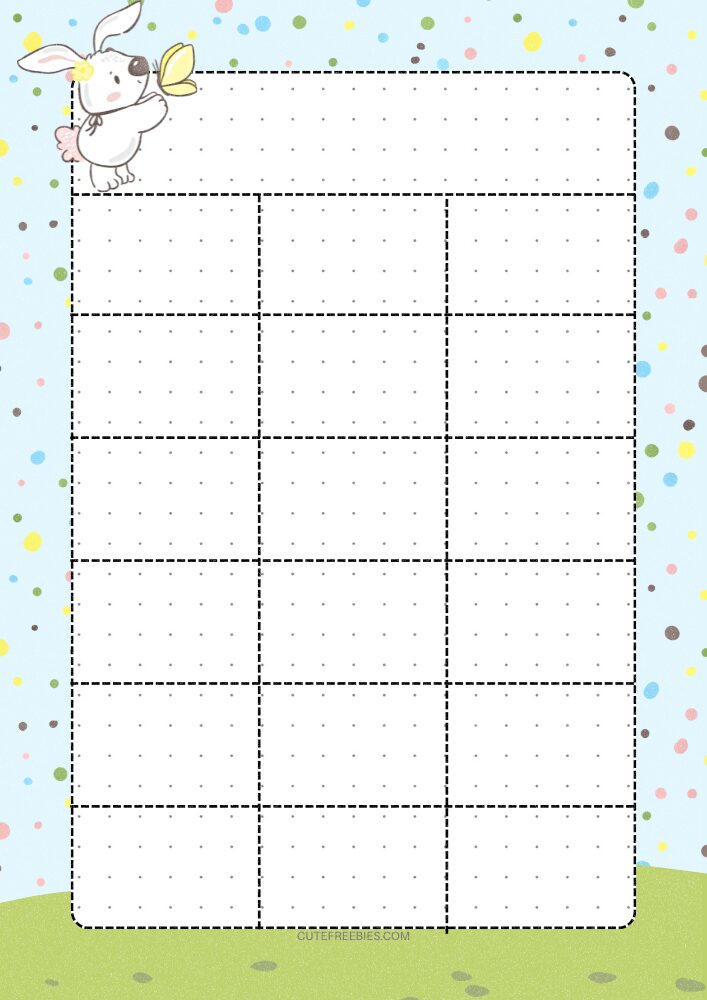 Free printable monthly bullet journal - planner template PDF with cute bunny theme #cutefreebiesforyou #printableplanner #freeprintable #bulletjournal