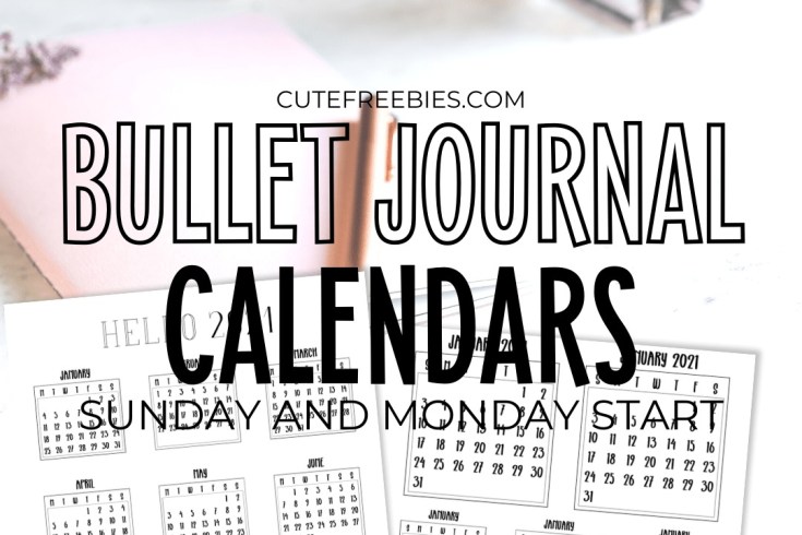 Free Printable Bullet Journal Calendar Stickers For 2020 - 2021. Monthly calendar planner stickers for your habit tracker, future log and weekly spreads. Free pdf download now! #bulletjournal #plannerstickers #cutefreebiesforyou #freeprintable