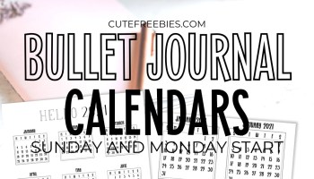 Free Printable Bullet Journal Calendar Stickers For 2020 - 2021. Monthly calendar planner stickers for your habit tracker, future log and weekly spreads. Free pdf download now! #bulletjournal #plannerstickers #cutefreebiesforyou #freeprintable