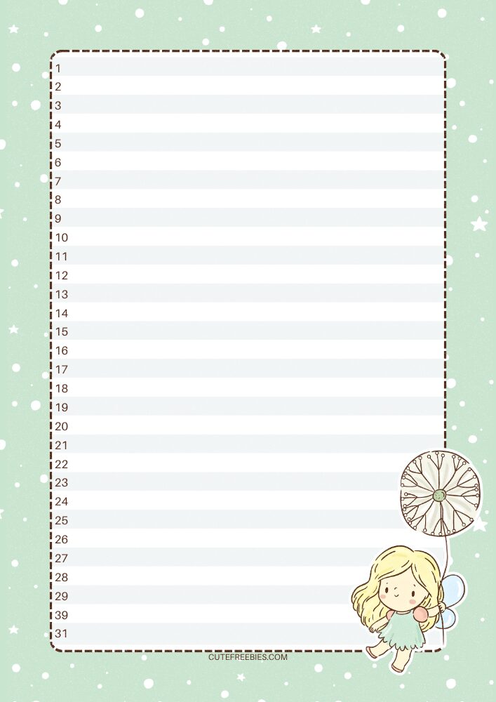 Free printable cute bullet journal monthly log - planner template PDF with fairy #cutefreebiesforyou #printableplanner #freeprintable #bulletjournal