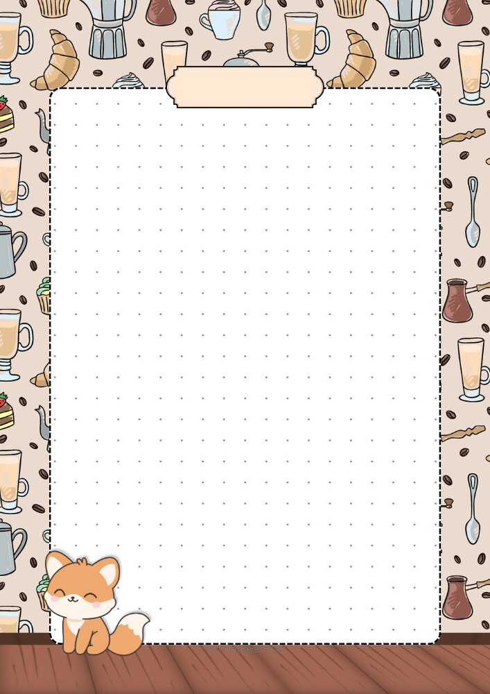 Free printable bullet journal PDF template with coffee fox fall theme