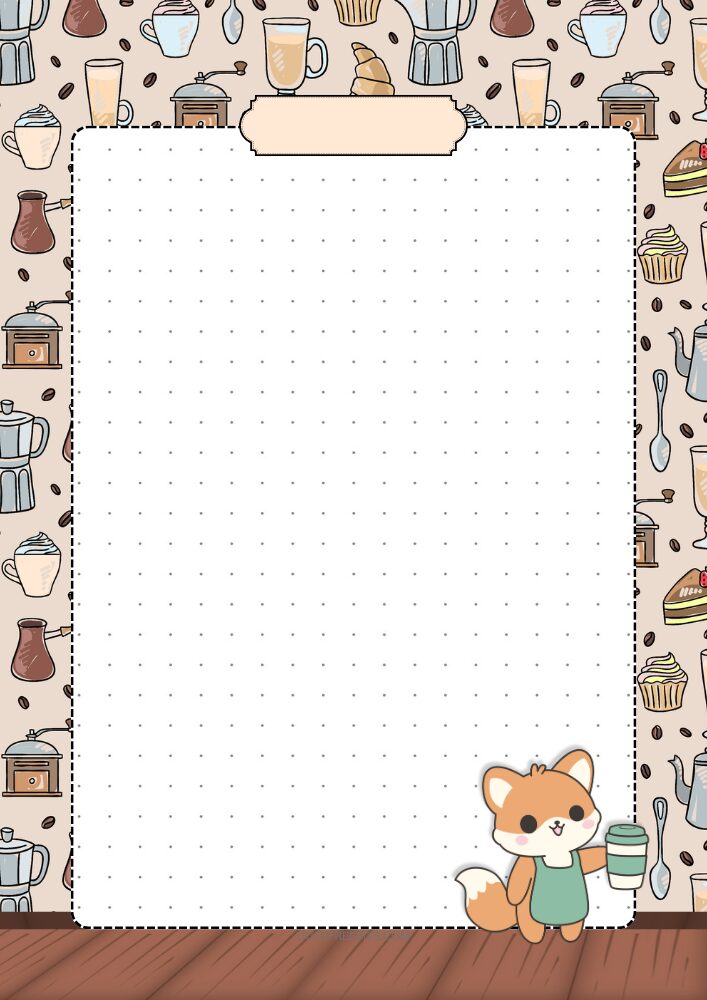 Free printable bullet journal PDF template with coffee fox fall theme