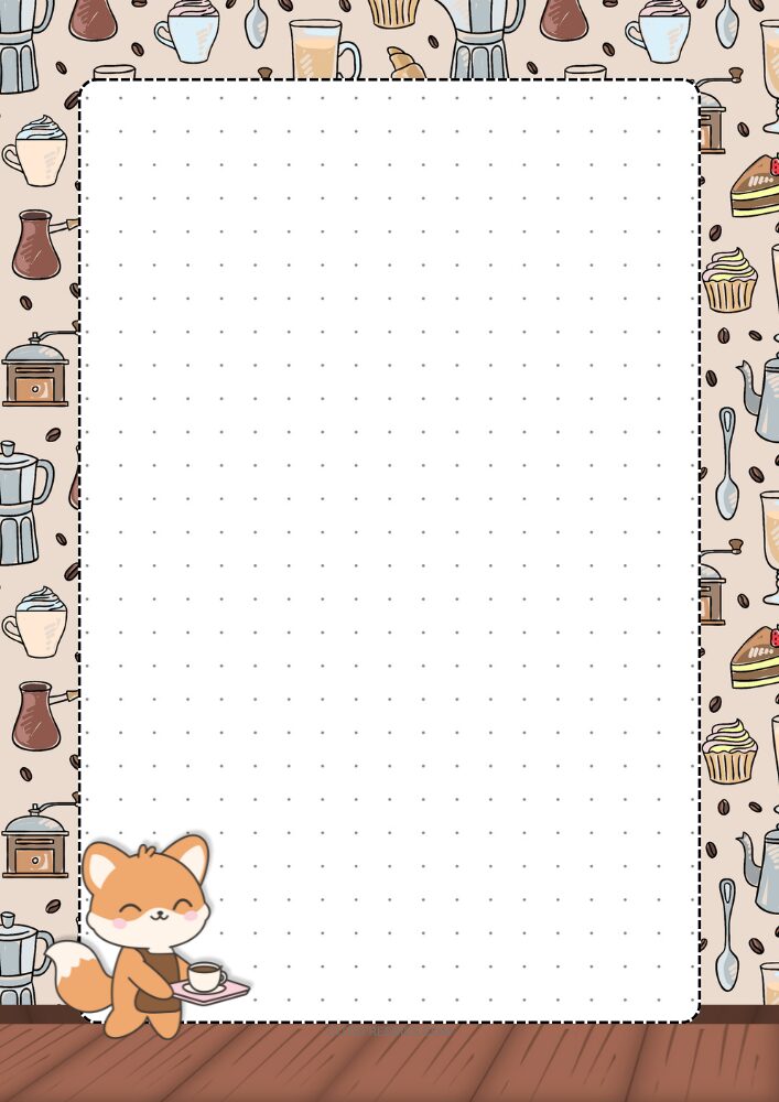 Free printable dot grid journal PDF template with coffee cat fall theme