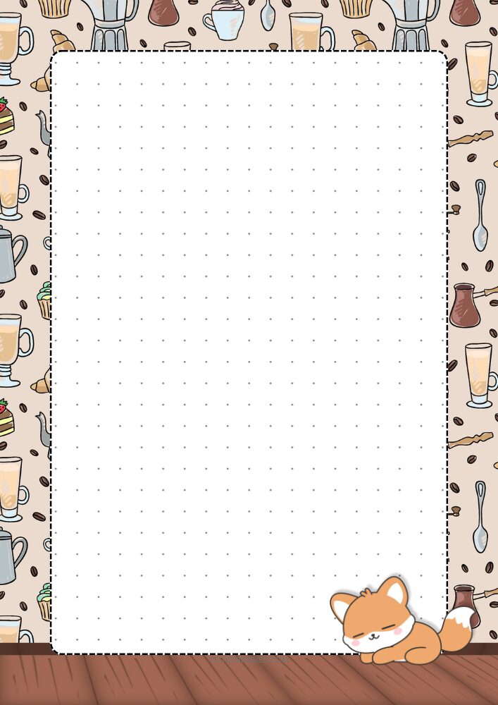 Free printable dot grid journal PDF template with coffee cat fall theme
