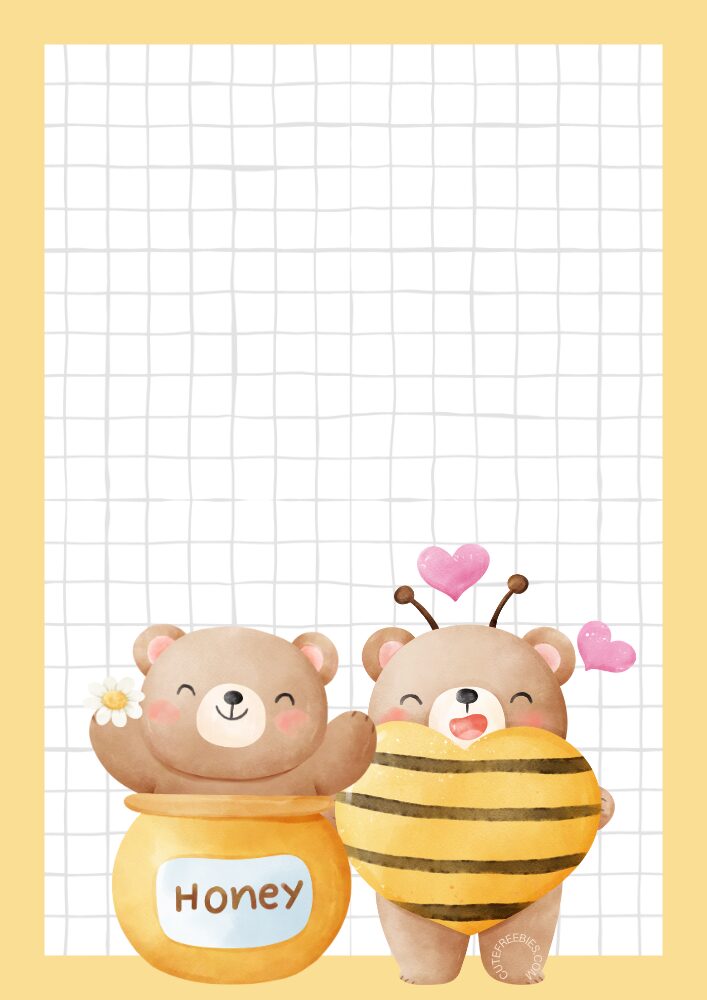Free Printable Stationery For Valentines - printable notepads with cute bears  and honey #cutefreebiesforyou #freeprintable #stationery #cutebears