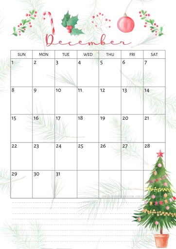 December 2019 Calendar - Free Printable 2019 Monthly Planner #freeprintable #cutefreebiesforyou #christmas