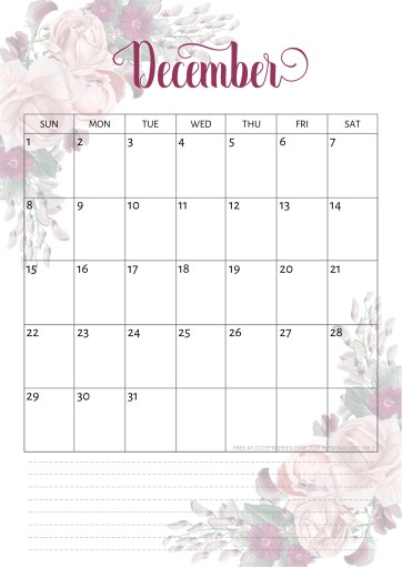 December 2019 Calendar - Free Printable 2019 Monthly Planner #freeprintable #cutefreebiesforyou #christmas