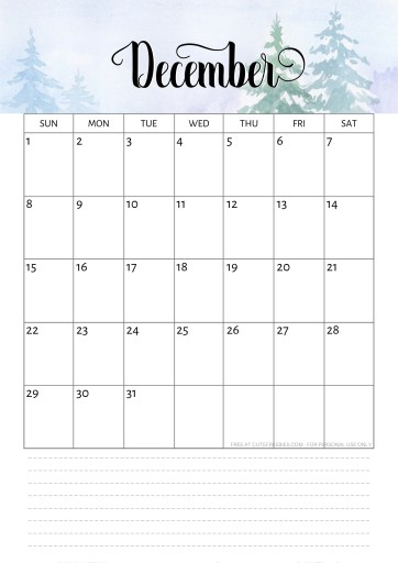 December 2019 Calendar - Free Printable 2019 Monthly Planner #freeprintable #cutefreebiesforyou #christmas
