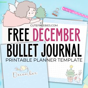 Free printable December bullet journal template PDF planner with cute Christmas theme #cutefreebiesforyou #printableplanner #freeprintable #bulletjournal