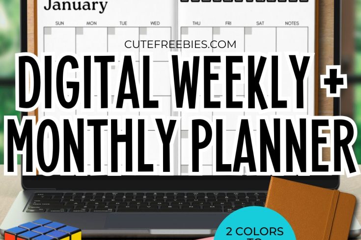 Free Digital Monthly Planner Template - pdf download free digital planner monthly and weekly template #cutefreebiesforyou #digitalplanner