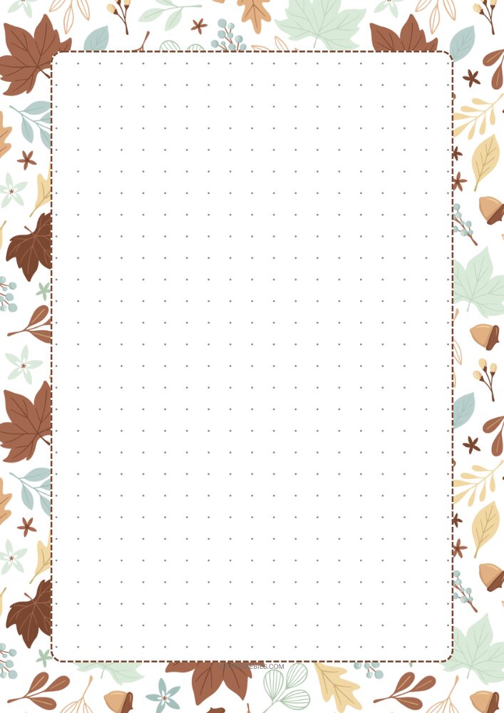 Free printable dot grid journal PDF template with fall leaves theme