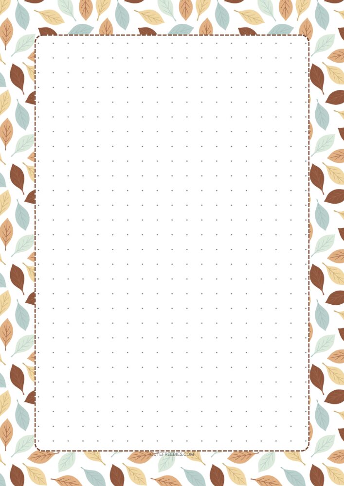 Free printable dot grid journal PDF template with fall leaves theme