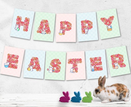 3 Free Printable Easter Bunting Banners - DIY Happy Easter banner with cute bunny rabbit #easteregghunt #freeprintable #cutefreebiesforyou
