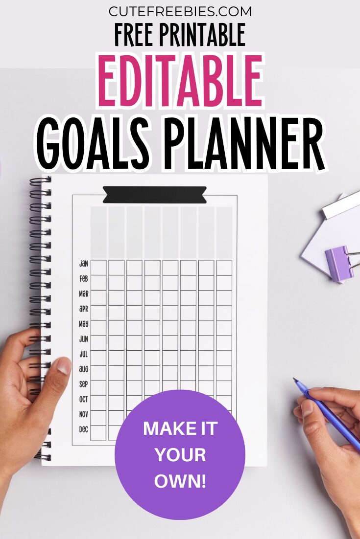 Editable Printable Goals Planner Template for 2026 - editable planner template, bullet journal goal setting printable #cutefreebiesforyou #goalsetting #bulletjournal