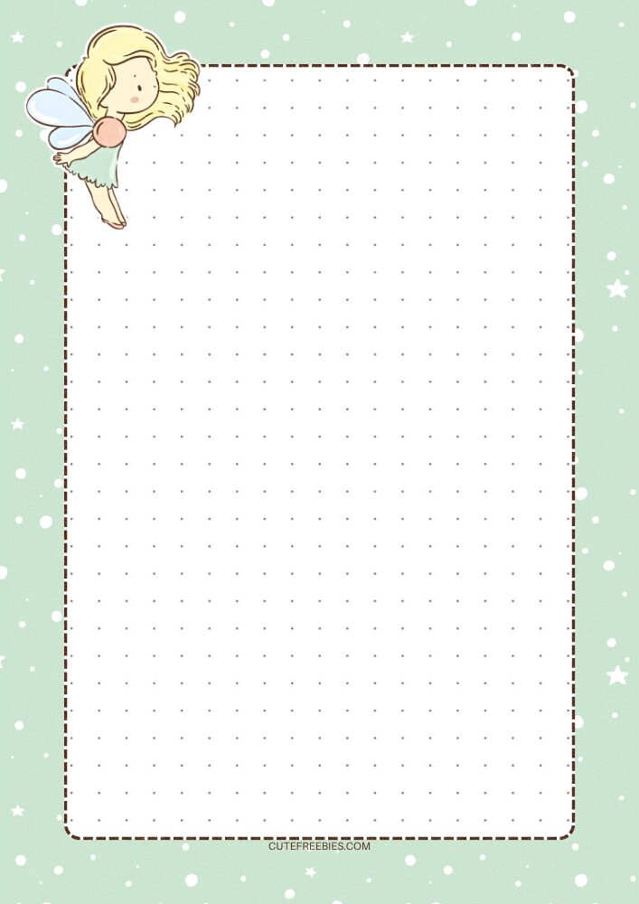 Free printable dot grid bullet journal - stationery note pad with cute fairy theme #cutefreebiesforyou #printableplanner #freeprintable #bulletjournal #garden