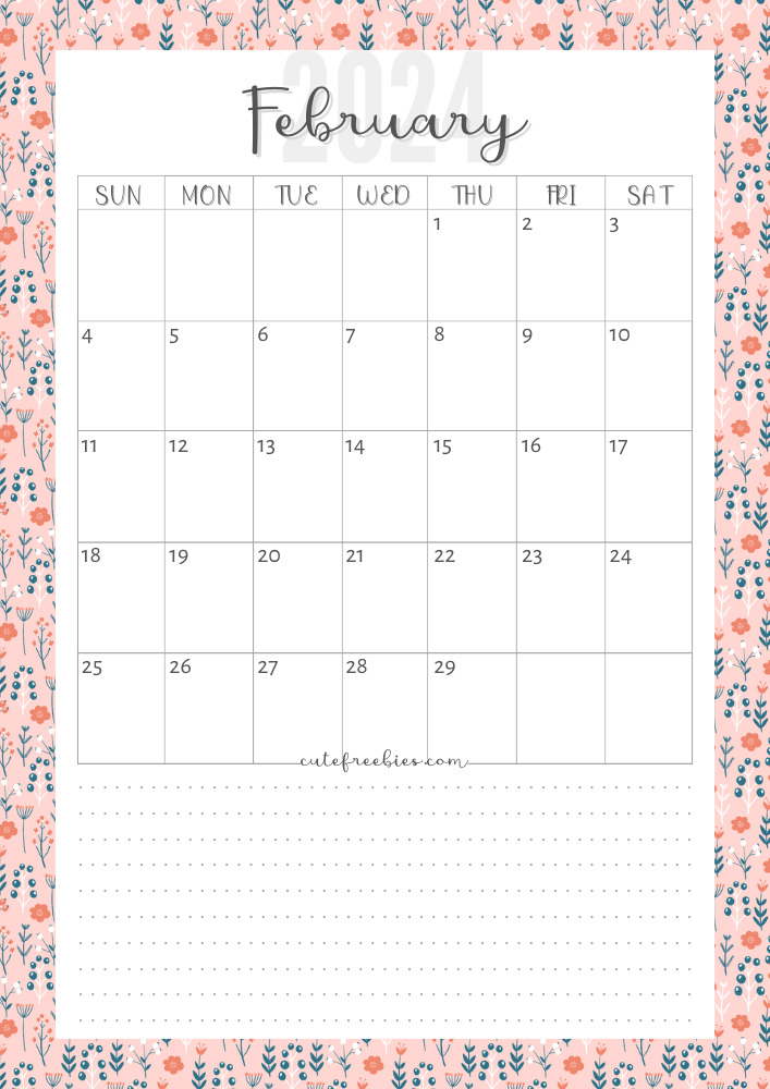 February 2024 colorful monthly calendar free printable cutefreebiesforyou - SEE PREVIOUS POST TO DOWNLOAD THE COMPLETE 2024 CALENDAR