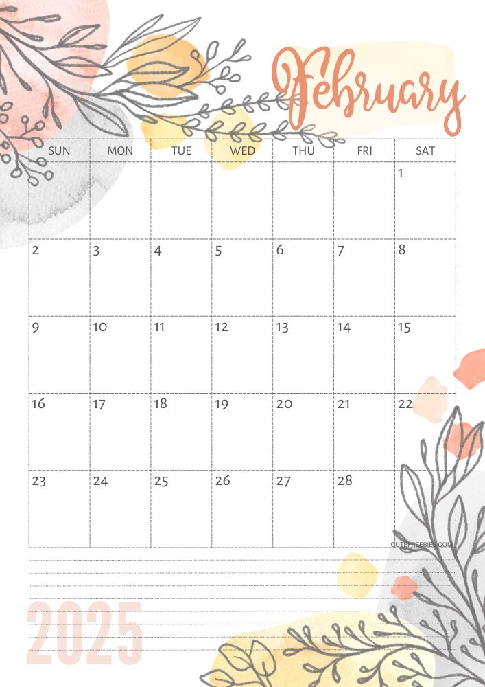 February 2025 pretty monthly calendar template free printable #cutefreebiesforyou #freeprintable - SEE PREVIOUS POST TO DOWNLOAD THE COMPLETE 2025 CALENDAR