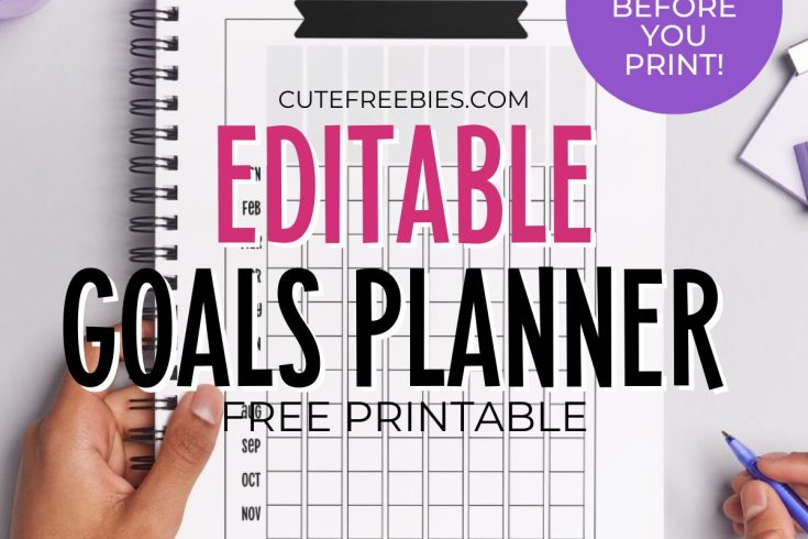 Editable Printable Goals Planner Template for 2026 - editable planner template, bullet journal goal setting printable #cutefreebiesforyou #goalsetting #bulletjournal