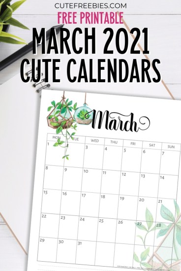 Free Printable MARCH 2021 Calendar - You may also download the free 2021 monthly calendar #cutefreebiesforyou #freeprintable