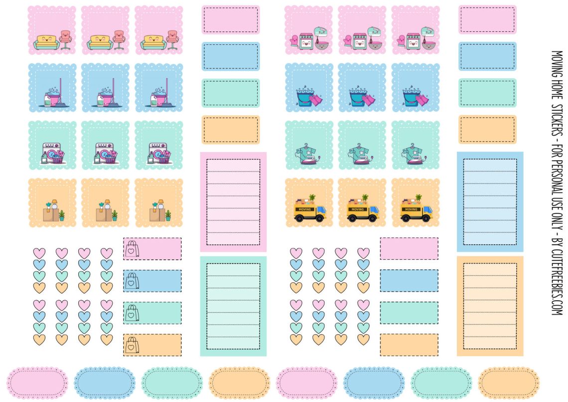 Moving house planner stickers - free printable stickers for moving into a new home #movingin #cutefreebiesforyou #freeprintable #plannerstickers
