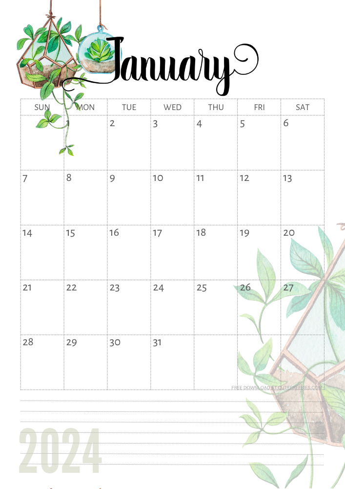 January 2024 free printable calendar with plants - CLICK PREVIOUS POST TO DOWNLOAD THE COMPLETE 2024 CALENDAR