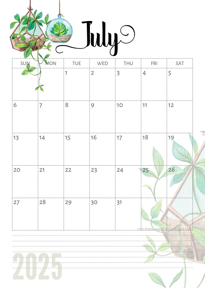 May 2025 free printable calendar with green plants - CLICK PREVIOUS POST TO DOWNLOAD THE COMPLETE 2025 CALENDAR