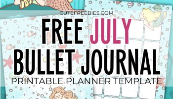Free printable July bullet journal PDF template with mermaids and underwater sea theme