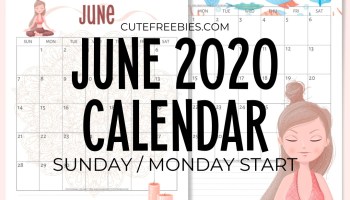 Free Printable June 2020 Calendar PDF - Downloadable monthly calendar Get your free download now! #cutefreebiesforyou #freeprintable #yoga #underthesea #sushi