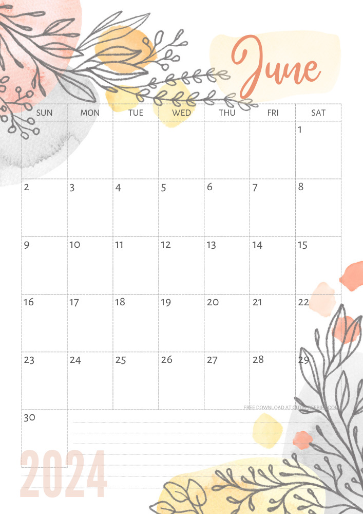 June 2024 pretty monthly calendar template free printable #cutefreebiesforyou #freeprintable - SEE PREVIOUS POST TO DOWNLOAD THE COMPLETE 2024 CALENDAR