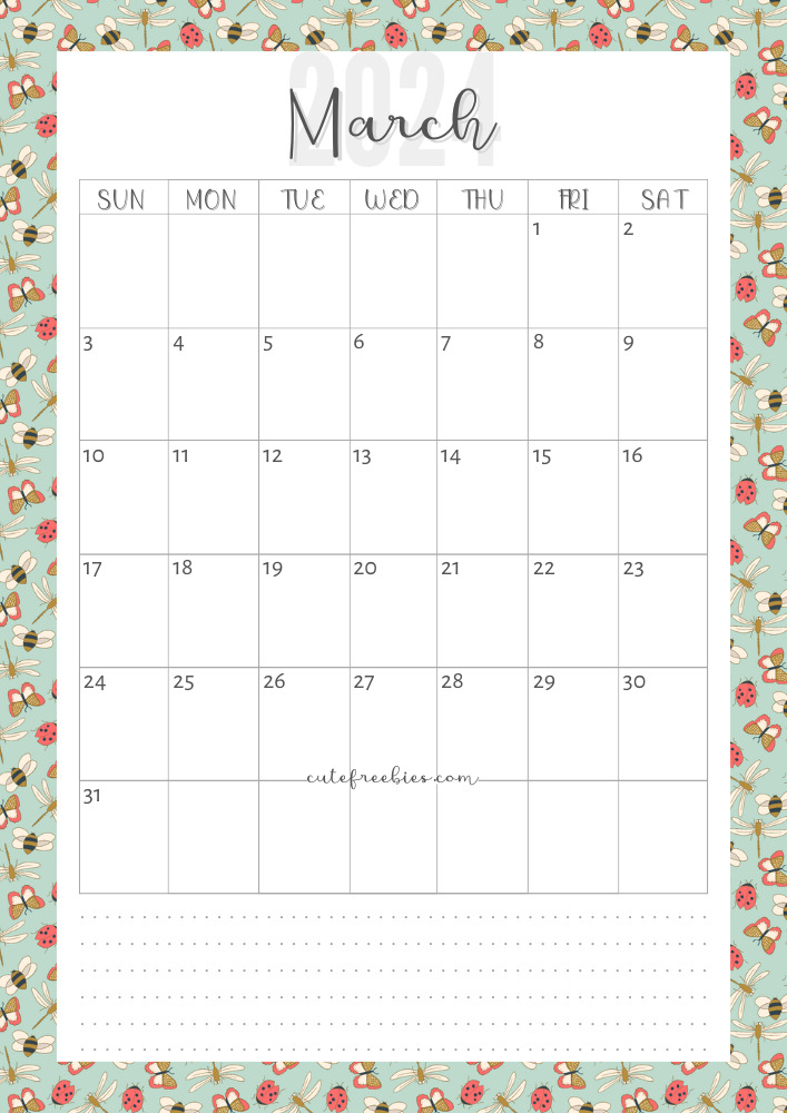 March 2024 colorful monthly calendar free printable cutefreebiesforyou - SEE PREVIOUS POST TO DOWNLOAD THE COMPLETE 2024 CALENDAR