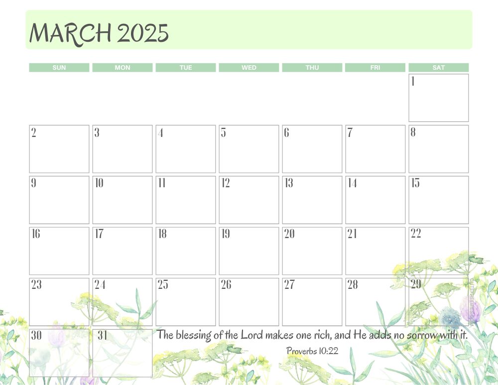 March 2025 printable calendar with Bible verse - monthly planner PDF - SEE PREVIOUS POST TO DOWNLOAD THE COMPLETE 2025 CALENDAR #cutefreebiesforyou #freeprintable #Bibleverse