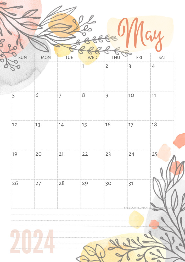 May 2024 pretty monthly calendar template free printable #cutefreebiesforyou #freeprintable - SEE PREVIOUS POST TO DOWNLOAD THE COMPLETE 2024 CALENDAR