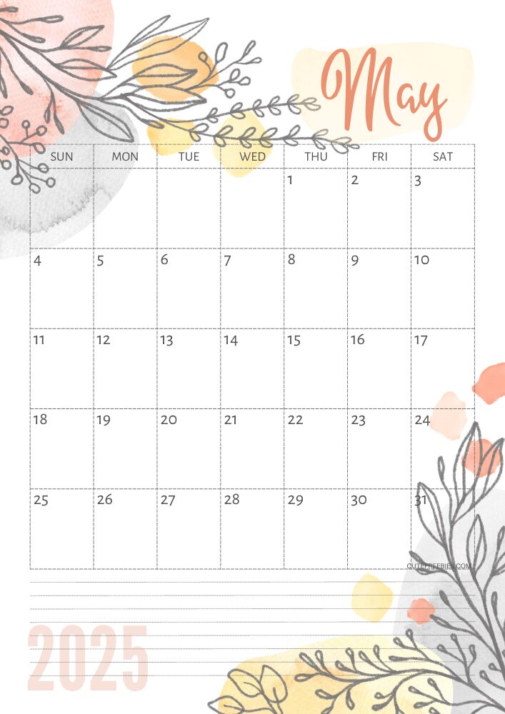 May 2025 pretty monthly calendar template free printable #cutefreebiesforyou #freeprintable - SEE PREVIOUS POST TO DOWNLOAD THE COMPLETE 2025 CALENDAR