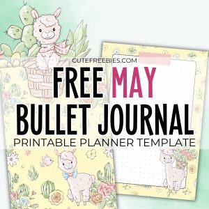 Free printable monthly bullet journal - MAY bullet journal, monthly planner template PDF with cute llama yellow floral theme #cutefreebiesforyou #printableplanner #freeprintable #bulletjournal #llama