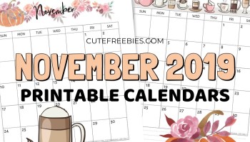 Free Printable November 2019 Calendar - monthly calendars or planners, Sunday or Monday start calendar. Get your free download now! #freeprintable #cutefreebiesforyou #thanksgiving #pumpkin