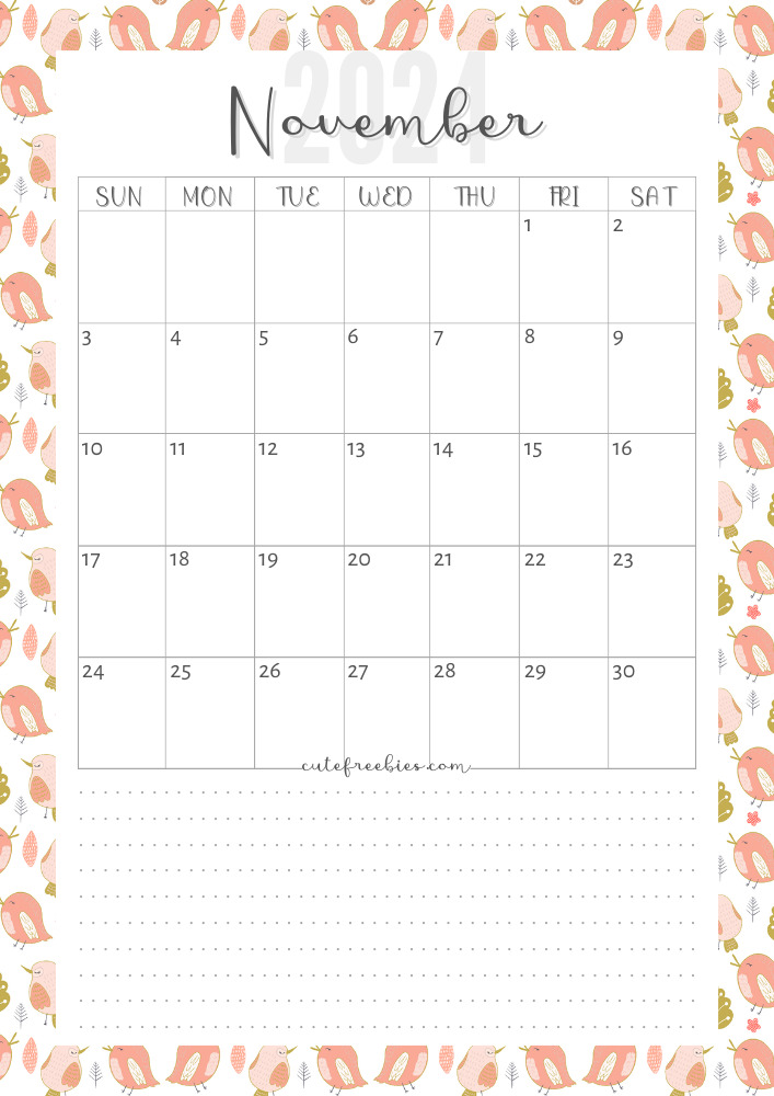 NOvember 2024 colorful monthly calendar free printable cutefreebiesforyou - SEE PREVIOUS POST TO DOWNLOAD THE COMPLETE 2024 CALENDAR